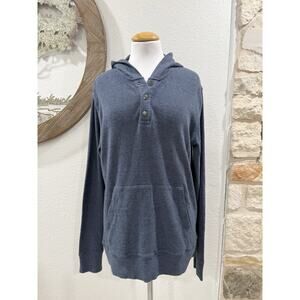 Pact Organic Cotton Waffle Weave Snap Pullover Hoodie Blue Medium